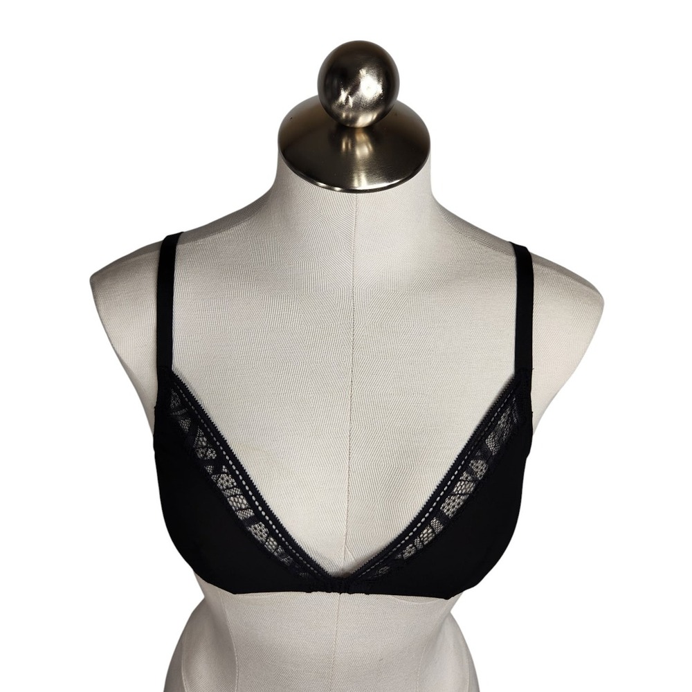 The Great Eros Sonata Bralette Size Small Black Italy Sheer Lace Trim Adjustable